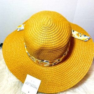 Rachel Zoe Golden Women's Beach Sun Hat with Floral Head Band NWT